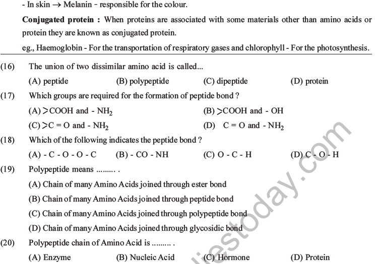 NEET Biology Biomolecules MCQs Set D, Multiple Choice Questions